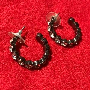 Dark chrome tone rhinestone earrings